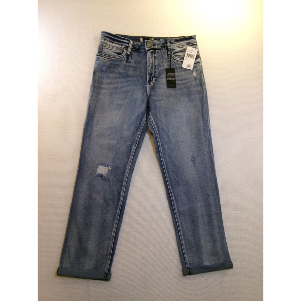 Kut from the Kloth Rachael Fab Ab Mom Jeans High Rise Blue Distressed 12 NWT‎